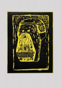 Alex Gene Morrison | Skull | 2014 | Linocut on hand painted paper (Ed. 50) | 29.7x21cm