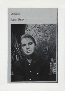 Hugh Mendes | Obituary: Jane Bown (Bacon) | 2015 | Oil on linen | 35x25cm