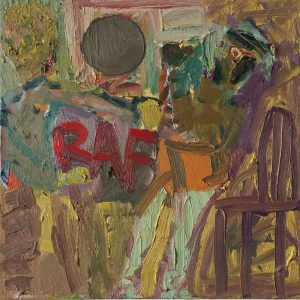 Matthew Collings | RAF Punch Up 1945 | 2017 | Oil on canvas | 38.1×38