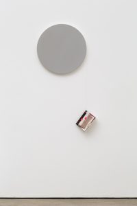 Matthew Higgs | Reading Painting #35 (Moyra Davey) | 2015 | Acrylic on canvas, wire, publication | 60cm diameter