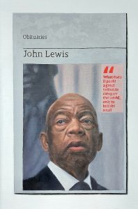 Hugh Mendes | Obituary: John Lewis | 2020 | Oil on linen | 30x20cm
