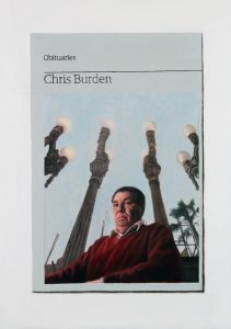 Hugh Mendes | Obituary: Chris Burden | 2016 | Oil on linen | 35x25cm