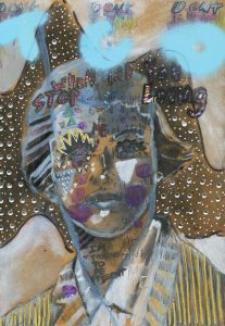 Sam Jackson | Beyond The Stars | 2019 | Oil, spray paint, pencil, diamante on board | 32x22cm