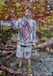 Dominic Shepherd | “He’s a god, he’s a man, he’s a ghost, he’s a guru” (Red Right Hand) | 2020 | Oil on linen | 64x45cm