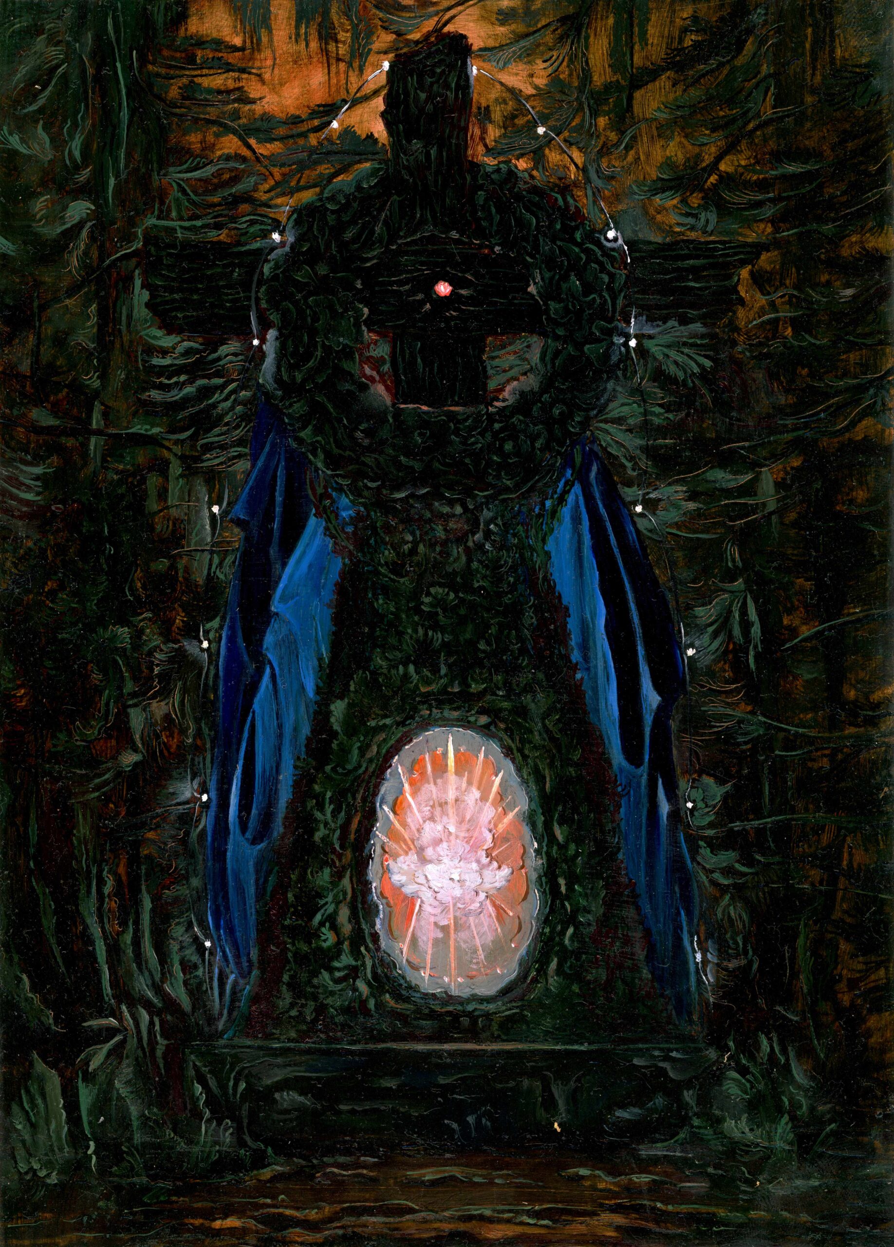 Joanna Whittle | Leaf Blue Forest Shrine (Rothwell) | 2022 | Oil on copper | 21x15cm | £1,800 + VAT & delivery