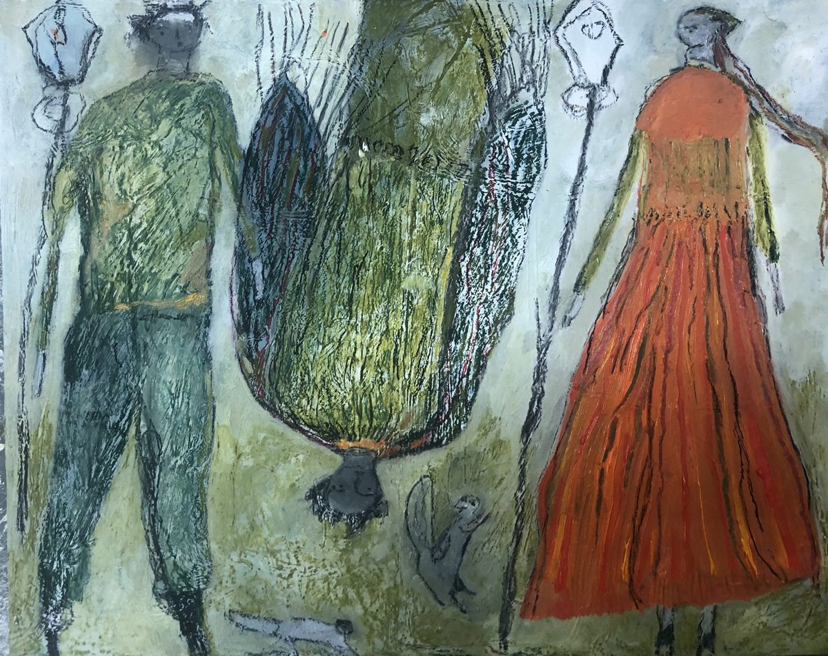 Melissa Kime | Fallen Icarus in the churchyard | 2022 | Oil & oil pastel on board | 40x50cm | £4,620 inc. VAT