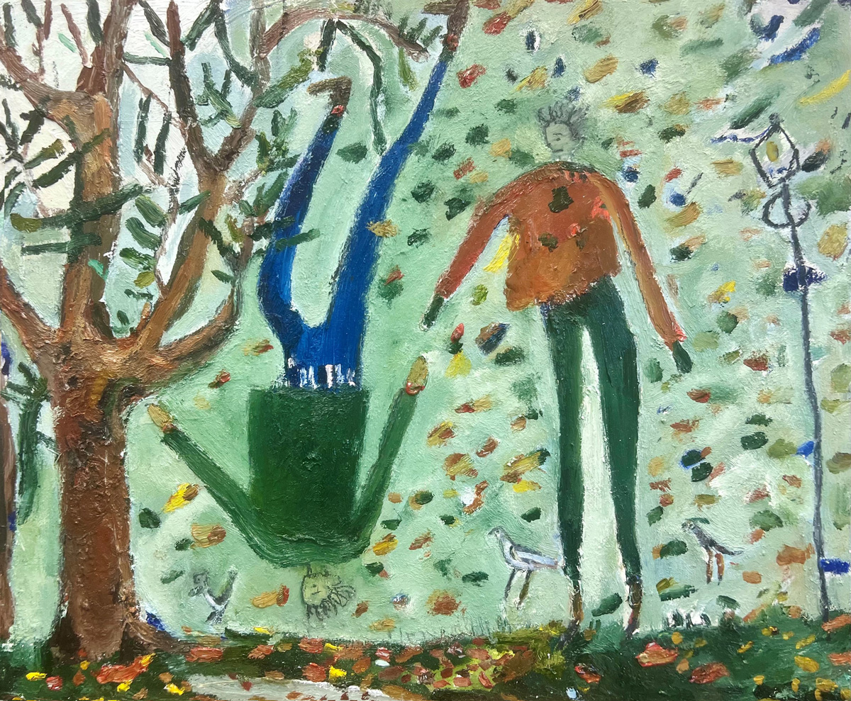 Melissa Kime | Icarus and the wind with the magic cedar tree | 2024 | Oil, oil pastel, oil bar on board | 50x60cm (19.7×23.6 inc) | £4,620 inc. VAT