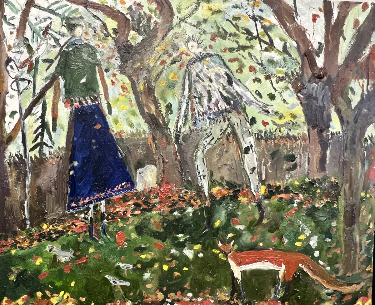 Melissa Kime | When Jack Frost brought the autumn to the churchyard | 2024 | Oil, oil bar, oil pastel and pencil on board | 50x60cm (19.7×23.6in) | £4,620 inc. VAT